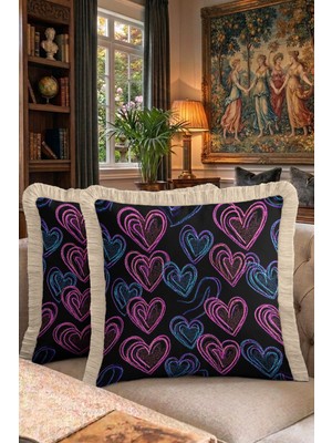 Hanna Home Saçaklı Kırlent Kılıfı Kalp Desenli Kırlent Kılıfı Yatak Odası Dekoru 43X43 cm Çift Taraflı