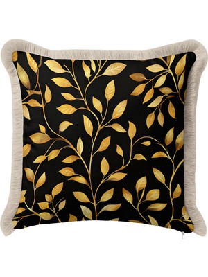 Hanna Home Gold Altın Kırlent Kılıfı Çiçekli Dekoratif Yastık Kılıfı Kırlent Kılıfı Koltuk Takımı Aksesuarı 43X43 cm