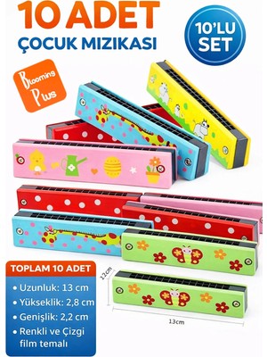 Blooming Plus 10 Adet Mızıka Seti Renkli ve Eğlenceli Çocuklar İçin Dayanıklı Müzik Aleti