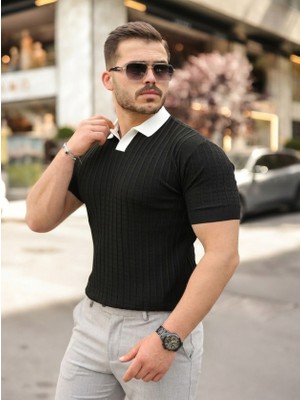 Eycawear Erkek Yaka Detaylı Desen Dokulu Triko Tişört