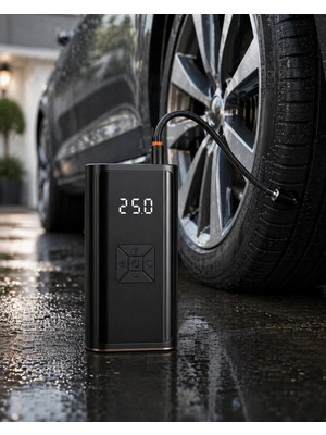 Fiberliz Kablosuz Lastik Şişirme Kompresörü Dijital Ekranlı Powerbank Özellikli Hava Pompası