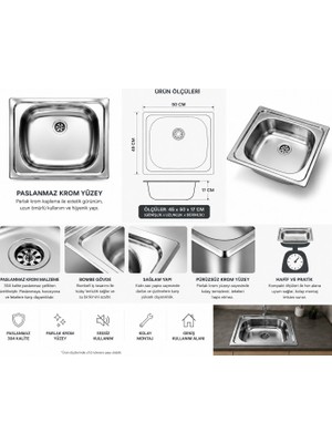 Şimşek Krom Lavabo Eviyesi 45*50