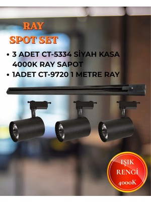 Cata Babil Ray Spot Set | 3 Adet CT-5334 Siyah Kasa 4000K Spot + 1 Adet CT-9720 Ray