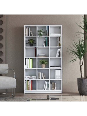 Rani HC123 Kitaplık 15 Raflı Çalışma Odası Kütüphane Modern Duvar Rafı Beyaz
