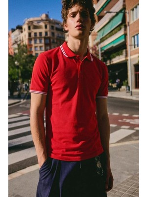 Comstar Erkek Düğmeli Fashion Kırmızı Polo Yaka Tişört
