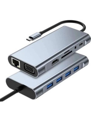 Roichil® 8in1 Type-C Çoklayıcı Hub HDMI 4K USB 3.0 Sd Tf Kart RJ45 Ethernet Dönüştürücü Adaptör