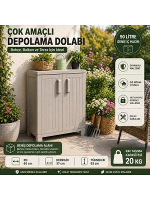 2 Raflı Çok Amaçlı Plastik Bahçe  Dolabı 93X65X38 cm Beyaz - Gri