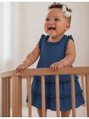 Organickid Denim Bebek Fırfırlı Elbise
