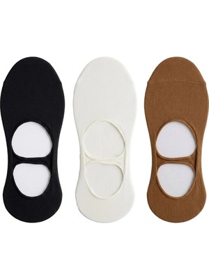 Cottonhill Premium - Standart Beden Yoga Babet Çorap Siyah-Krem-Ten 3'lü Paket