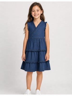 Organickid Denim Kız Çocuk Kruvaze Elbise