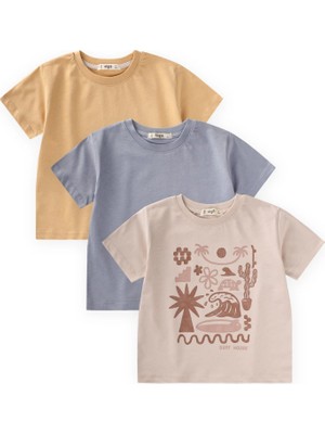 Cigit Üçlü Set Erkek T-Shirt 2-10 Yaş Kum Mavi Sundres