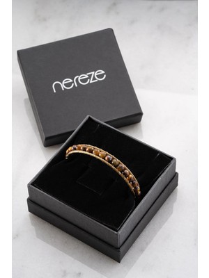 Nereze 6 mm Kaplangözü Doğal Taşlı Erkek Çelik Bileklik