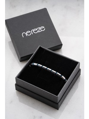 Nereze Silindir Model Hematit Doğal Taşlı Erkek Çelik Bileklik