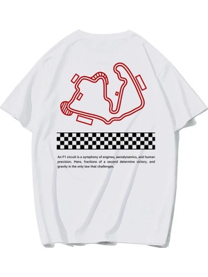 Brz Collection Unisex Oversize Map F1 T-Shirt (Beyaz)