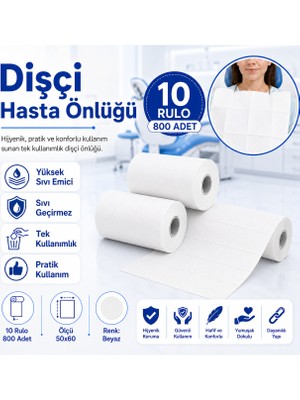 Hobibahçem Dişçi Hasta Önlüğü 10 Rulo 800 Adet Beyaz 50X60 cm