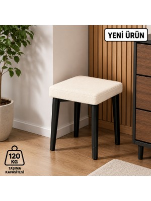 Edmonda Ev Aksesuar Kare Tekli Puf Takımı Tabure Bench Makyaj Sandalyesi Siyah Ayak