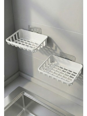 Pamit Plastik  2'li Set Yapışkanlı Banyo Sabunluk, Katı Sabun Tutacağı, Lavabo Mutfak Katı Sabunluk Süngerlik Siyah