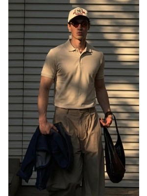Comstar Erkek Klasik Slim Fit Krem Polo Yaka Tişört