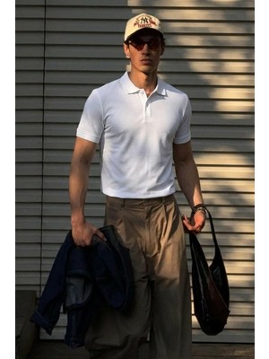 Comstar Erkek Klasik Slim Fit Beyaz Polo Yaka Tişört