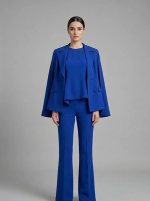 Crystalia Sırtı Taş Işlemeli ve Pelerin Detaylı Kruvaze Blazer Ceket