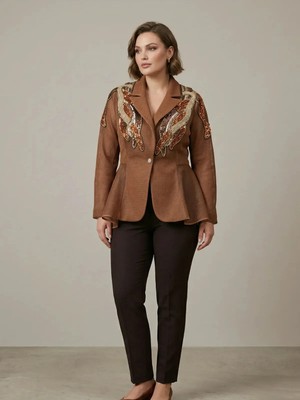 Crystalia Kanat Motifli Payet Işlemeli Peplum Blazer Ceket