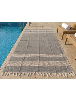 LUDIA Dekoratif Balıksırtı Desenli %100 Pamuklu Peştemal Havlu (180x98 cm)