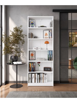 Rani HC122 Kitaplık 5 Raflı Çalışma Odası Kütüphane Modern Duvar Rafı Beyaz