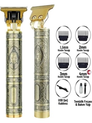 Gold Uçlu Vintage  Şarjlı Traş Makinesi Saç Sakal Ense Çizim Vucüt Kılı Tıraş Makinası
