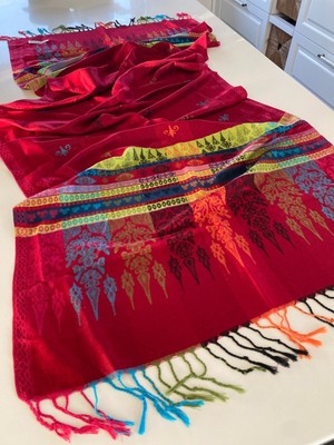 Bohemania Çok Renkli Elegansa Omuz Atkısı Kaşmir Dokulu Şık Şal Kasmir Sal (Cashmere)