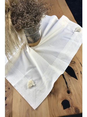 Bohemania Home's Naturel Dantelli Işlemeli Buldan Dokuma Şömentabla
