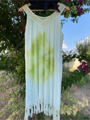 Bohemania Kadın Mint Batik Desen Kloş Plaj Elbisesi