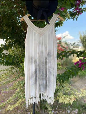 Bohemania Kadın Taş Rengi Batik Desen Kloş Plaj Elbisesi