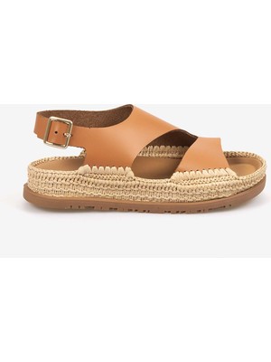 Hawen Angels Kadın Hasır Örgü 3cm Kauçuk Tabanlı Deri Sandalet 4003