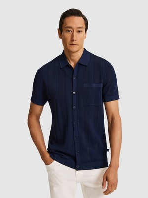 Cacharel Erkek Lacivert Slim Fit Pamuk Karışımlı Triko Gömlek 50326101-VR033
