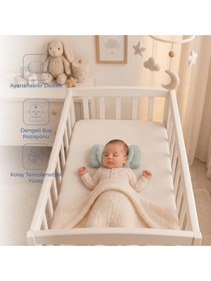 Babyjem Ayarlanabilir Düz Kafa Yastığı Yeşil Çiçek Pamuklu Malzeme ile Rahat Destek Sağlar