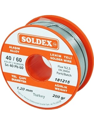 Soldex 40-60 Lehim Teli 200 gr 1.2 mm  Sn:40 / Pb:60 Kalınlıkta Yüksek Kalite Korozyona Dayanıklı