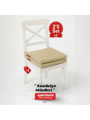 Xpermate 2'li Sandalye Minderi 40x40 cm Fermuarlı Su İtici Leke Tutmaz Bağcıklı Bahçe Balkon Minderi Seti Bej