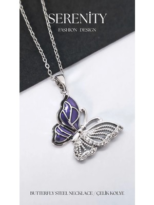 Serenity Kelebek Figür Çelik KOLYE02