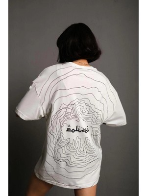 MiraLive Bisiklet Yakalı Sırt Baskılı Oversize T-Shirt - Beyaz -