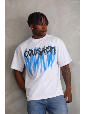 MiraLive Baskılı Oversize T-Shirt - Beyaz -