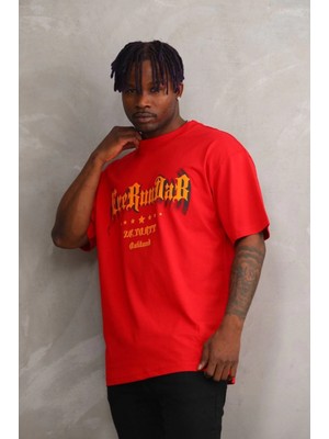 MiraLive Baskılı Oversize T-Shirt - Kırmızı -