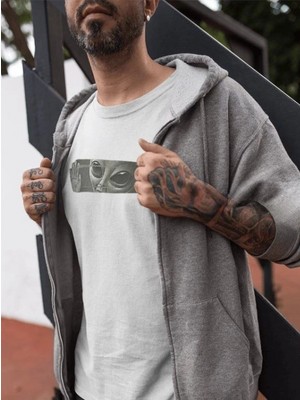 MiraLive Bisiklet Yaka Baskılı Oversize T-Shirt - Beyaz -