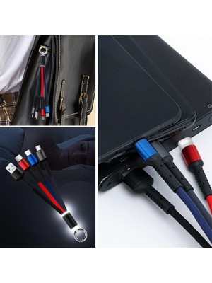 Hace Bazaar Işıklı Anahtarlık Model 3 In 1 USB Çıkışlı Mikro,type-C ve Iphone Uyumlu Şarj Kablosu