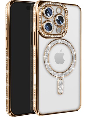 iPhone 16 Pro Max Kılıf Joke Simli Magneticsafe Kılıf - Gold