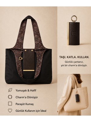Coall Acı Kahve, Özel Etnik İç Desen Detaylı Katlanabilir El ve Omuz Çantası, Seyahat/Alışveriş/Günlük Kullanım