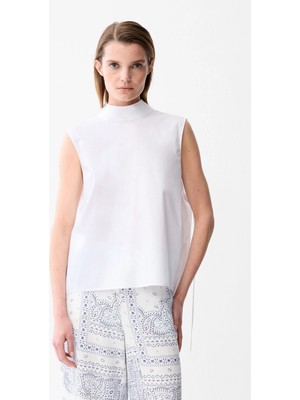 adL  Dik Yaka Kolsuz Poplin Bluz Beyaz 11546829000