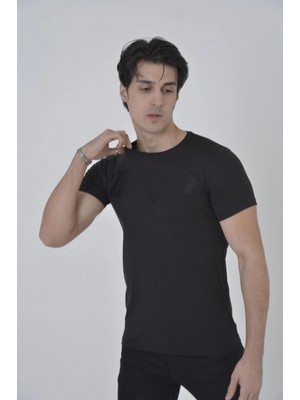 MiraLive Göğüs File Aksesuarlı T-Shirt - Siyah -