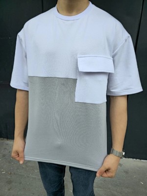 MiraLive Torba Cep Detaylı Parçalı T-Shirt - Gri -