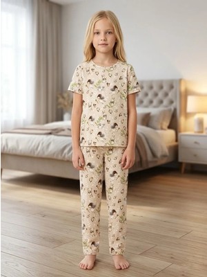 Enie Kız Çocuk Tavşan Desenli Kısa Kollu Pijama Takımı