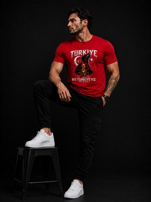 Enb1r Moda Türkiye Taraftar Tişörtü Unisex Ay Yıldız Bozkurt Baskı Detaylı Bej Premium T-Shirt